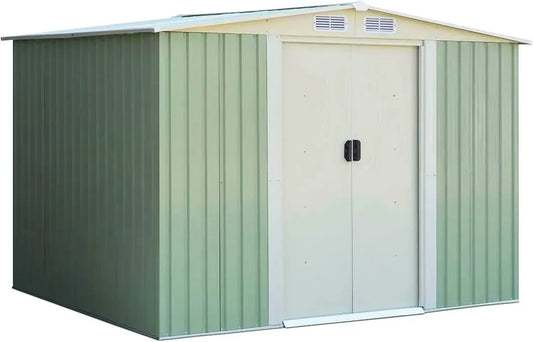 Capanno da Giardino in Acciaio con Porte Scorrevoli, Ventilazione e Rivestimento Zincato, 257x205x180 cm