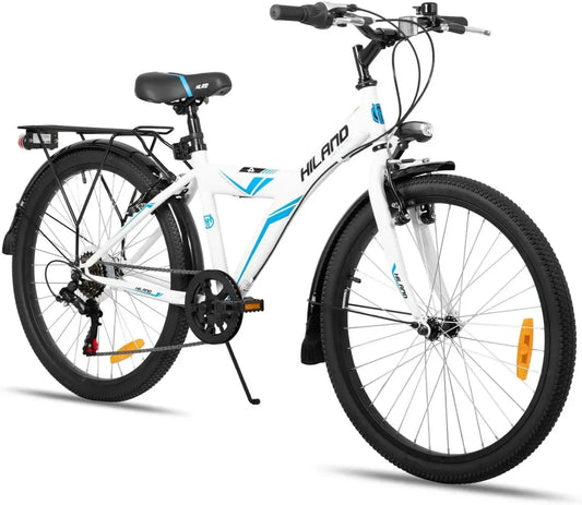 Bicicletta HILAND da Montagna per Bambini 6-10 Anni, 20/24, 6 Velocità, con Portapacchi, Nero/Bianco