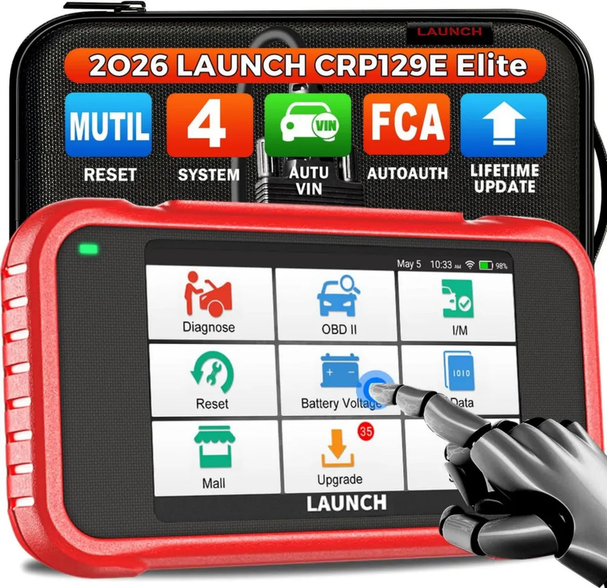 LAUNCH CRP129E Diagnosi Auto Multimarca con 4 Sistemi e 12 Servizi, Lettore Codici OBD2 per Motore, ABS, SRS e Trasmissione