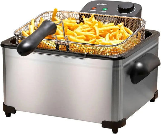 Friggitrice Alpina 5L in Acciaio Inossidabile - 2000W, Termostato Regolabile, 3 Cestelli Rimovibili