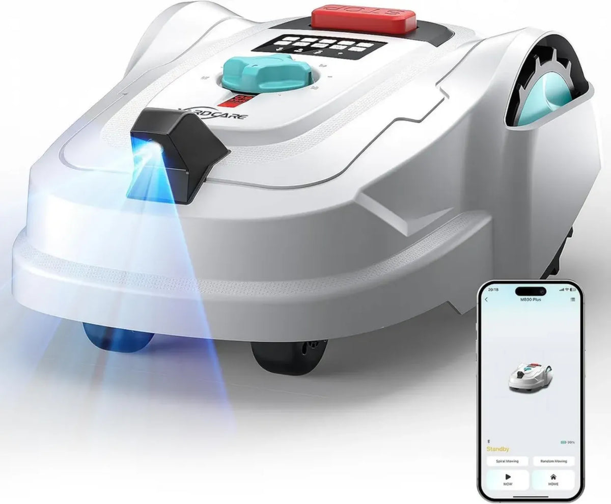 Robot Tagliaerba YARDCARE M800Plus con GPS e AI, Senza Filo, 800 m², Rilevamento Ostacoli, Ricarica Automatica, App Controllo