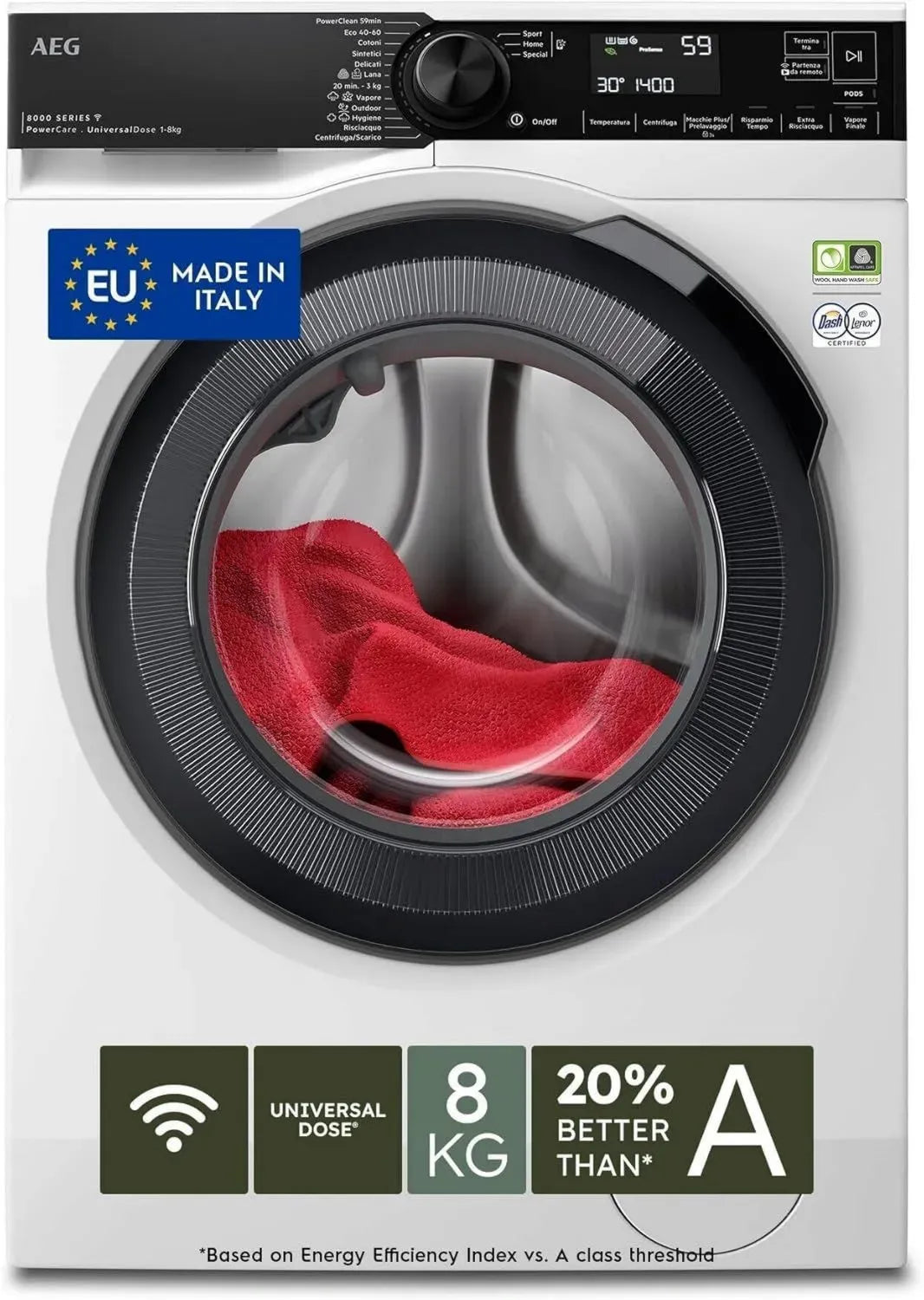 Lavatrice AEG 8000 Con PowerCare e Cassetto UniversalDose, 8kg, Classe A
