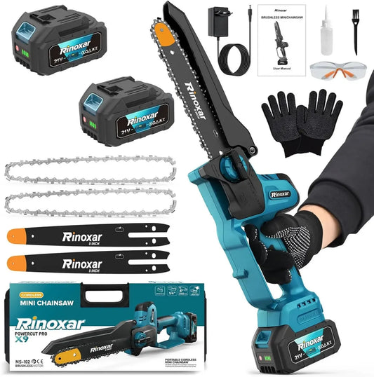 Motosega a Batteria da Potatura 8 Pollici 20V 8000mAh, con Pompa Olio Automatica e Catena di Ricambio, Motore Brushless 1300W per Giardinaggio - PowerCut X9 Pro