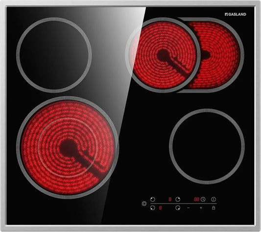 GASLAND Piano Cottura in Vetroceramica 60 cm, 4 Zone, Cornice in Acciaio, Controllo Touch, 6600W