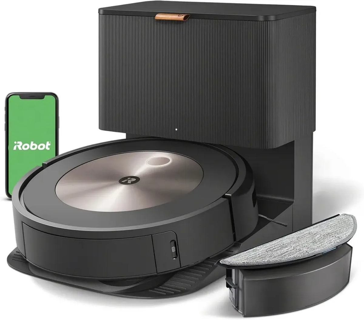 Robot Aspirapolvere iRobot Roomba Combo j5+ con Lavapavimenti e Base di Svuotamento Automatico, Mappatura Smart, Wi-Fi, Rilevamento Ostacoli, 2 Spazzole Multi-Superficie, Compatibile con App e Assistente Vocale, Colore Bronzo
