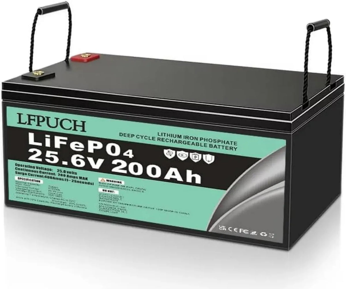 Batteria LiFePO4 24V 200Ah con BMS integrato, 5000 cicli, per sistemi solari e UPS
