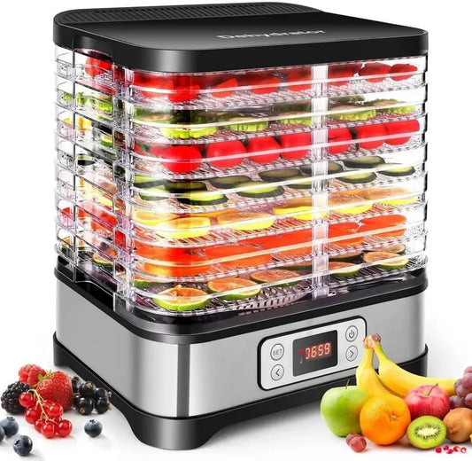 Disidratatore Alimentare Nictemaw 400W con 8 Vassoi, Temperatura Regolabile 35-70°C, Argento/Nero