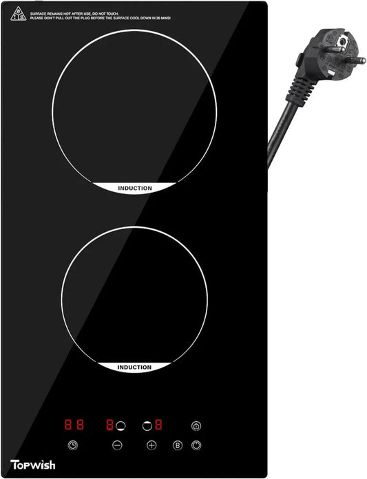 TOPWISH Piano Cottura Induzione 30cm, 2 Zone con Sicurezza e Timer