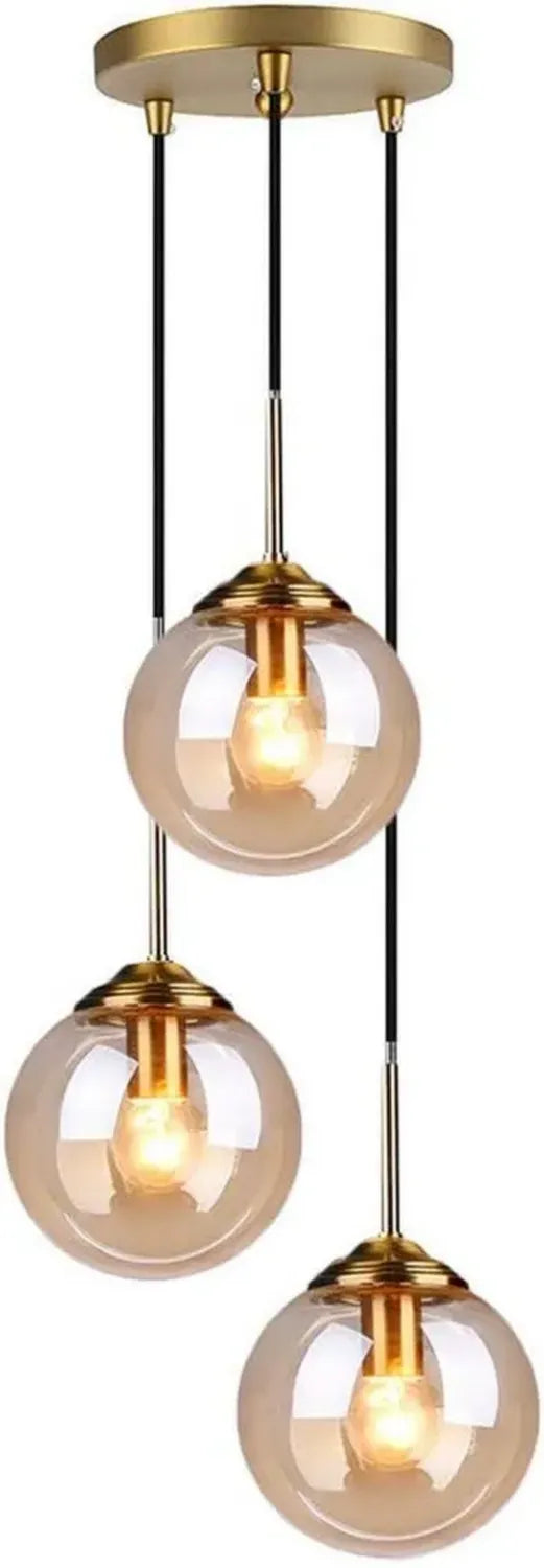 Lampadario a Sospensione Stile Vintage con Paraluce in Vetro Ambra