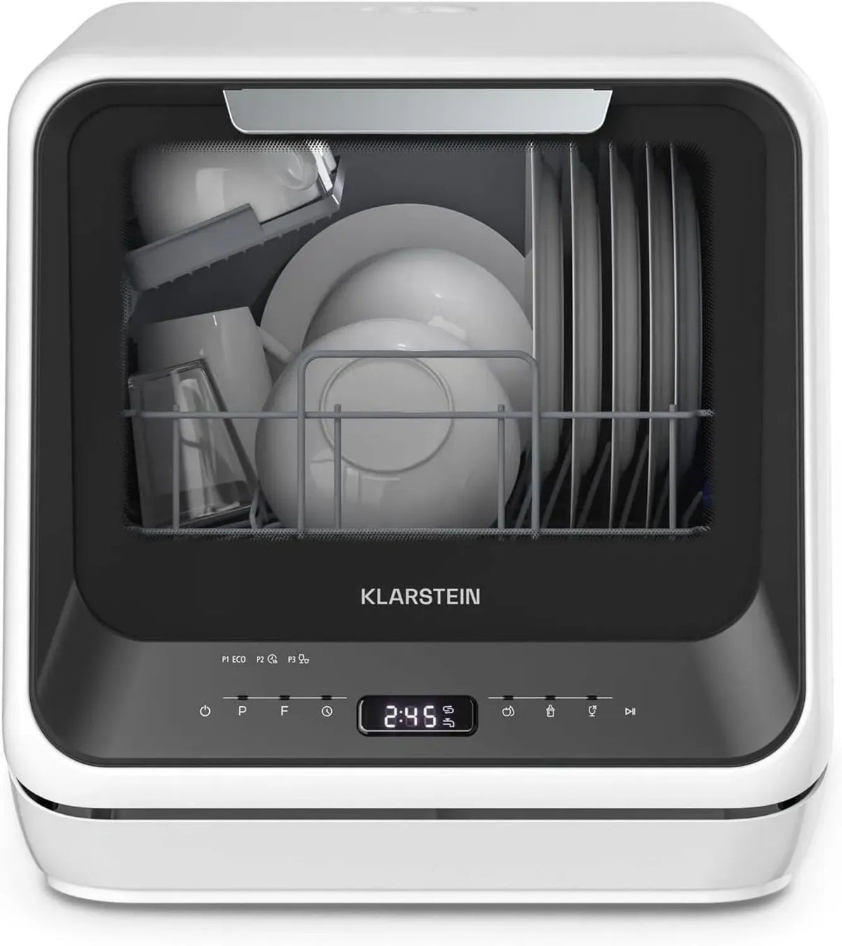 Mini Lavastoviglie Portatile Klarstein Amazonia - 7 Programmi, Serbatoio 5L o Collegamento Diretto, 58dB, Classe D, Display Digitale, Ideale per Piccole Cucine, Nero