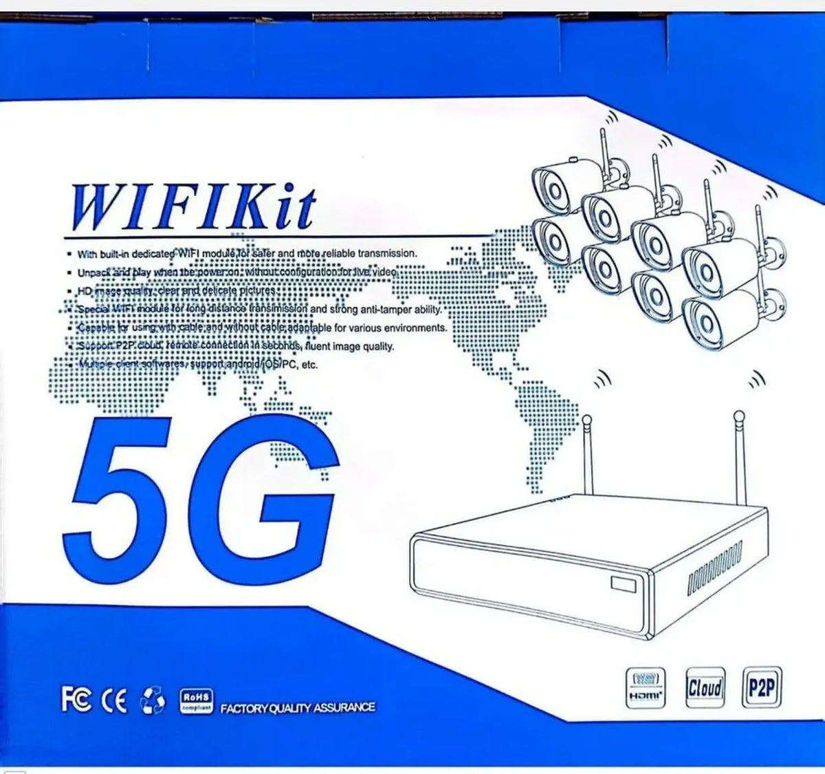 Sistema di Videosorveglianza senza Fili 8 Canali con Telecamere HD e WiFi 5G – Monitoraggio Remoto NVR