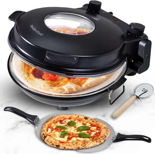 Forno Elettrico per Pizza Heidenfeld Napoli 1200W 400°C con Pietra Refrattaria - Nero