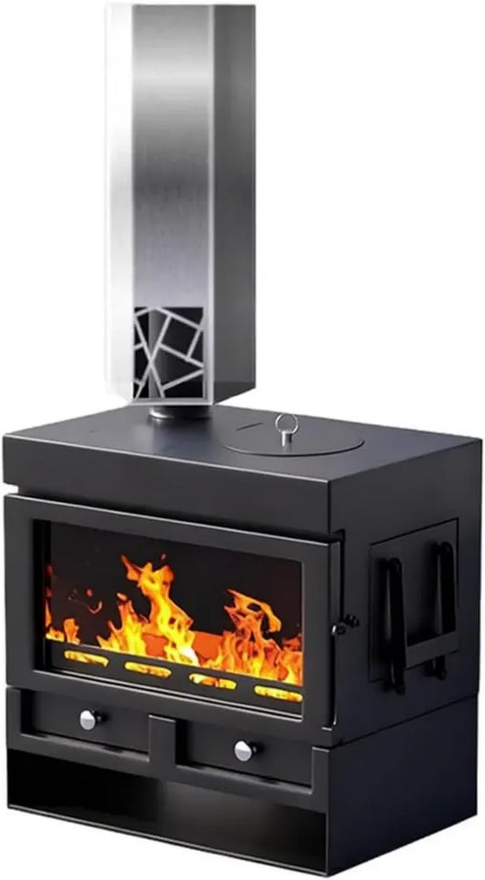 Stufa a Legna 8kW con Alta Efficienza, RRØ 100mm, Design Moderno e Rivestimento Refrattario