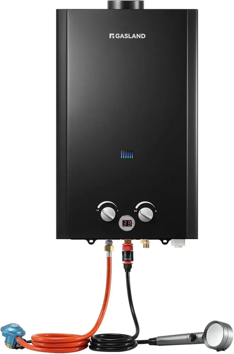Scaldabagno a Gas 16L per Esterni, Compatibile con Butano e Propano, Ideale per Campeggio e Camper