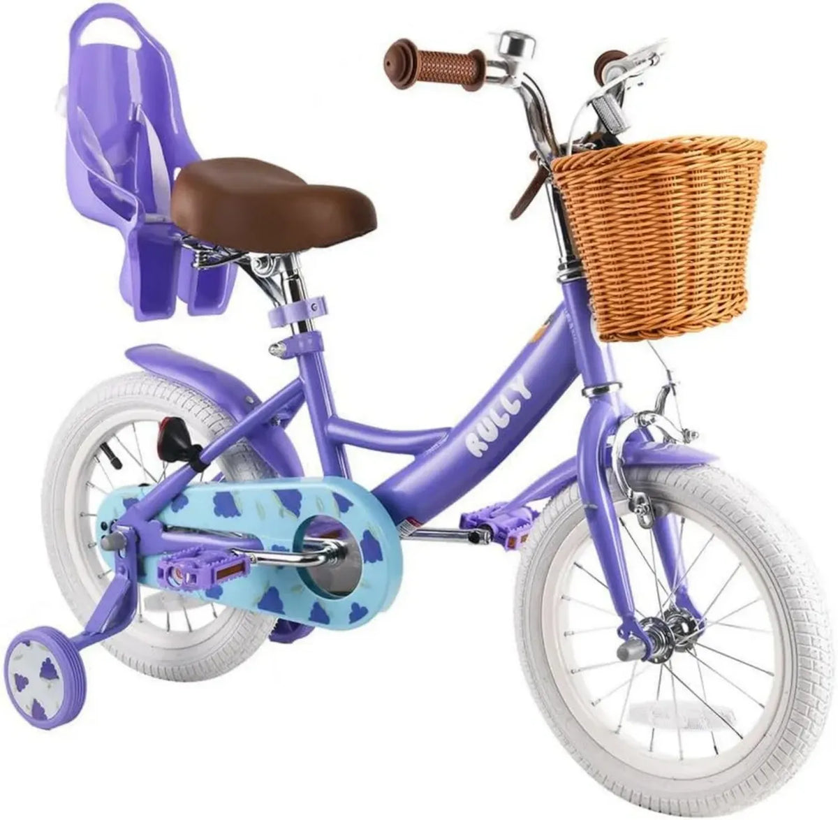 Bicicletta per Bambina con Cestino e Seggiolino, 12-16 Pollici, 2-7 Anni, Ruote di Supporto