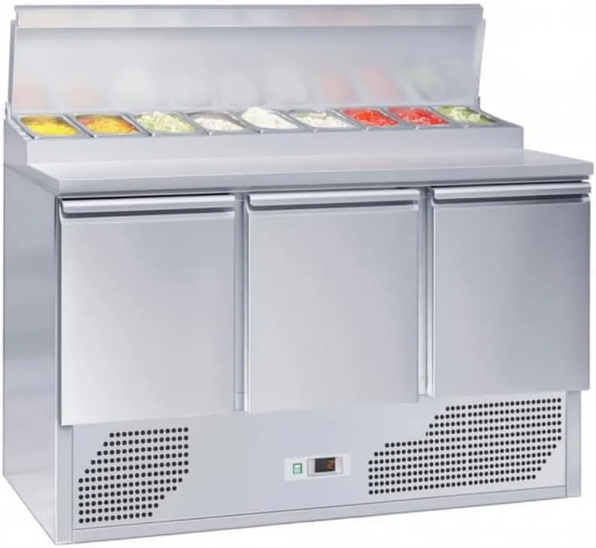 Frigorifero Saladette 3 Porte GN 1/1 – Capacità 392L – Acciaio Inox – Temperatura Regolabile -2°C/+8°C – Ideale per Pizzerie e Fast Food