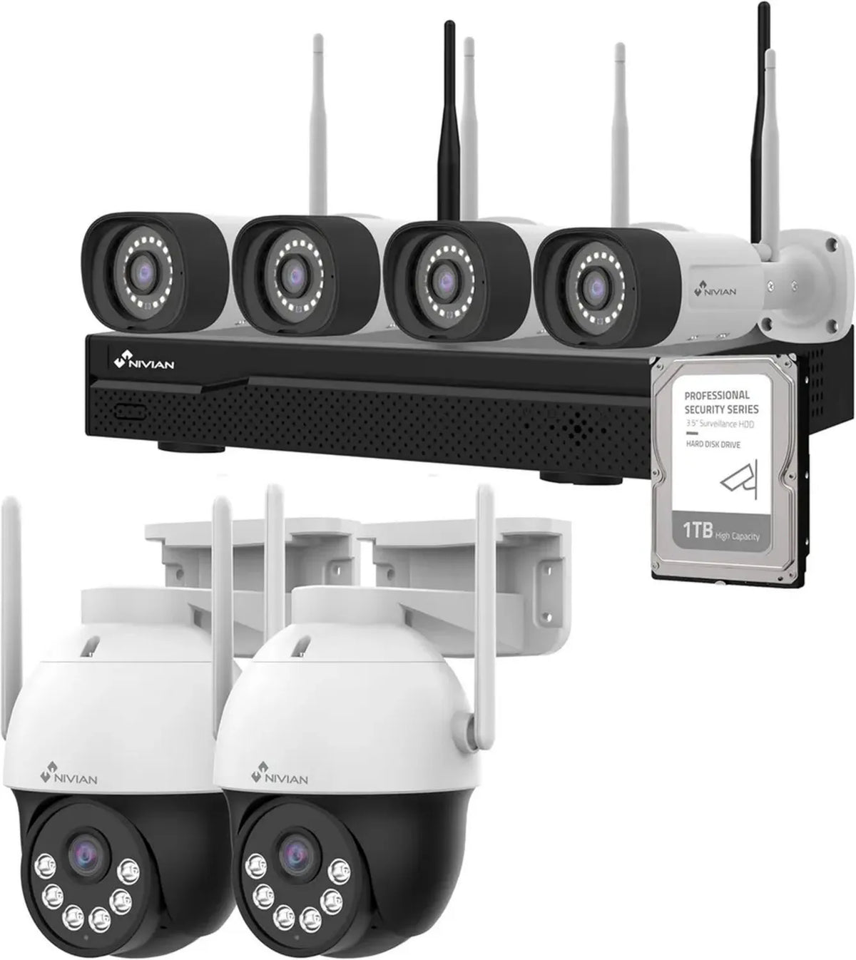 Set Videosorveglianza WiFi 2K con 6 Telecamere PTZ, NVR 10 Canali e HDD