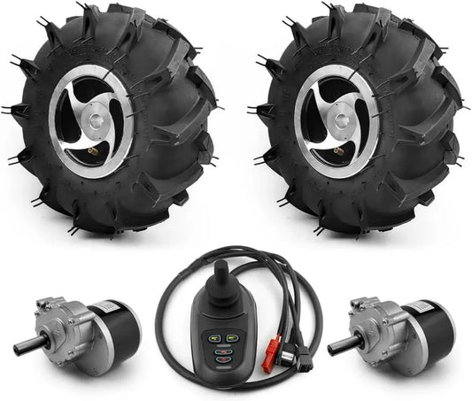 Set Ruote Motore Bifase per Attrezzi Agricoli Elettrici, 24V 700W, Pneumatico 10 Pollici