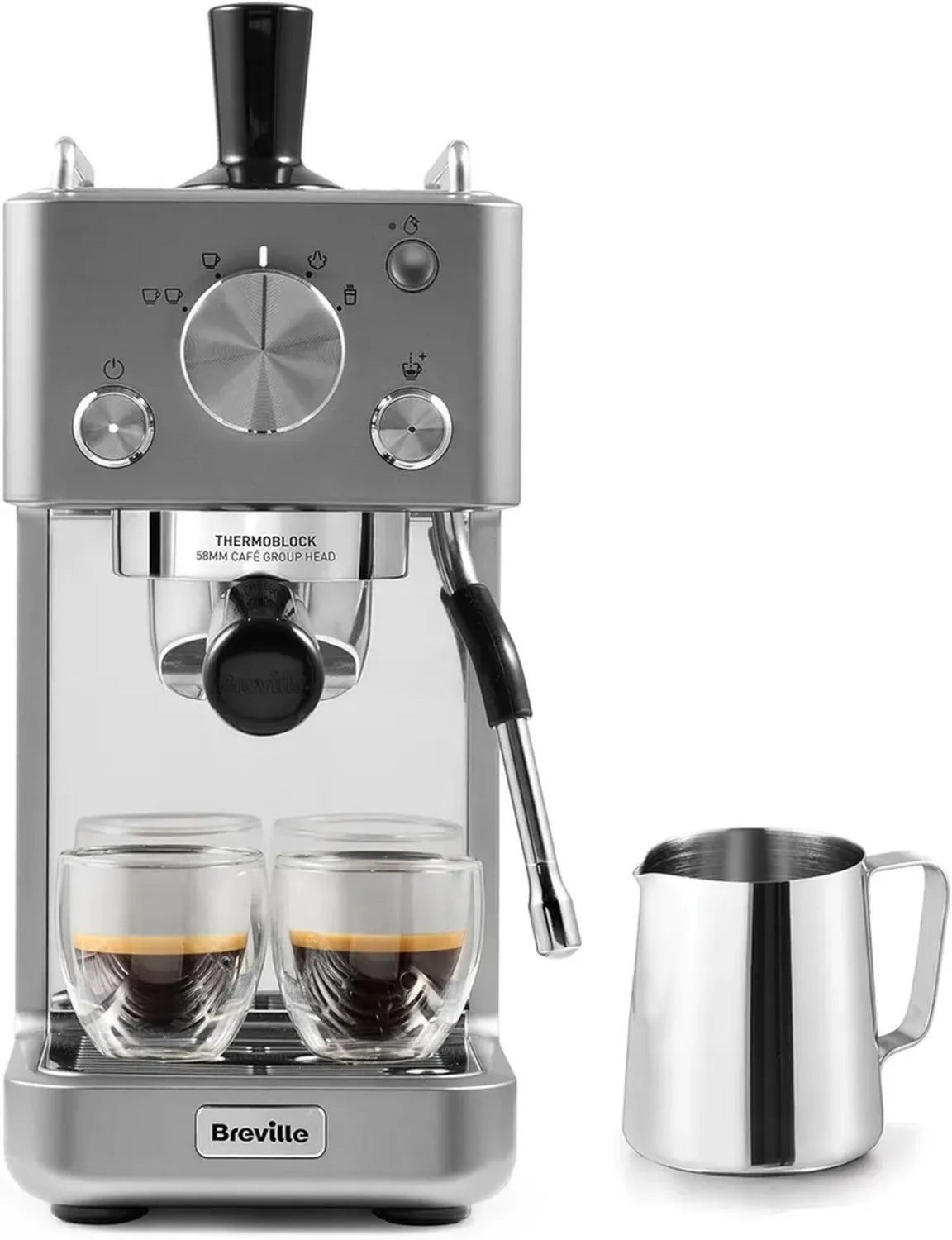 Macchina da caffè espresso Breville Barista Slim con montalatte integrato, 15 bar di pressione, ideale per cappuccini e latte, colore argento