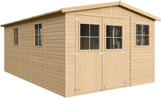 Casetta da giardino in legno 15m² con finestre - Rimessa per attrezzi e bici TIMBELA M337