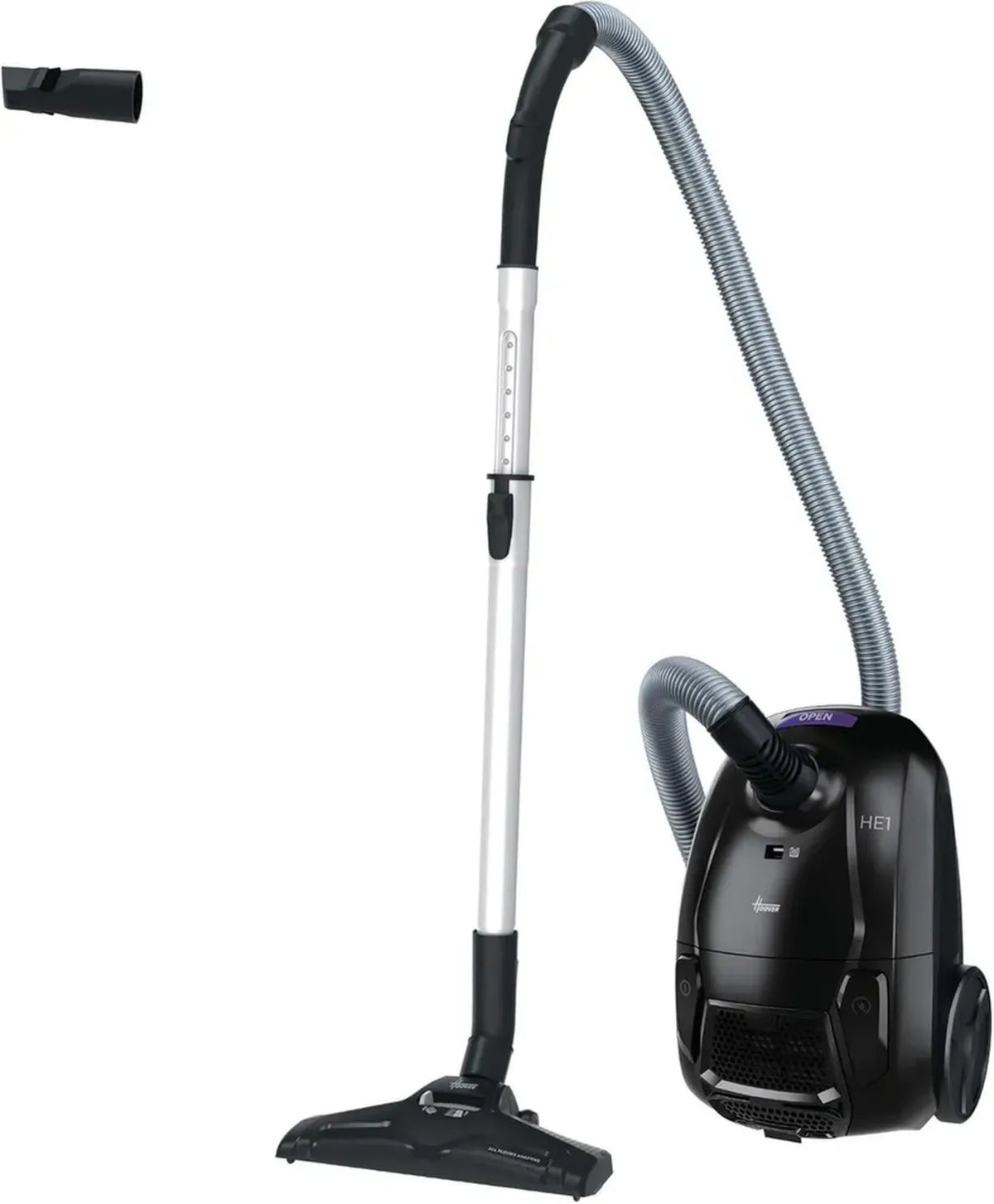 Hoover HE1 Aspirapolvere potente e compatto con sacco per pavimenti e tappeti, Filtro EPA, 2,5L, Raggio 7,5m