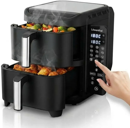 Friggitrice ad Aria XL 11L Löwenthal con Doppio Cestello e Display Touch, 2800W, 12 Programmi, Nero