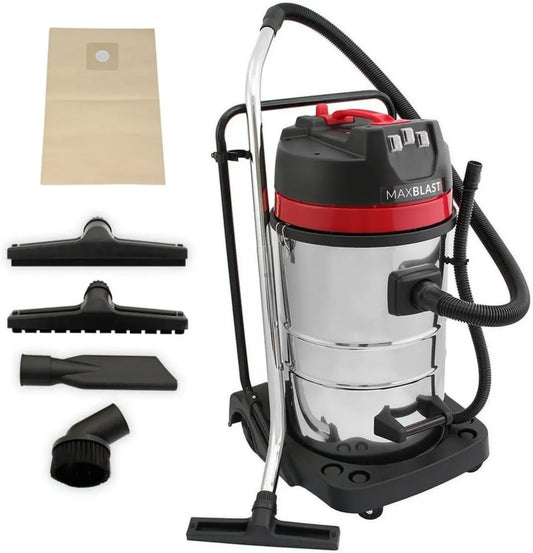 Aspirapolvere Industriale MAXBLAST 3000W, 80L, Secco e Umido, Senza Sacchetto