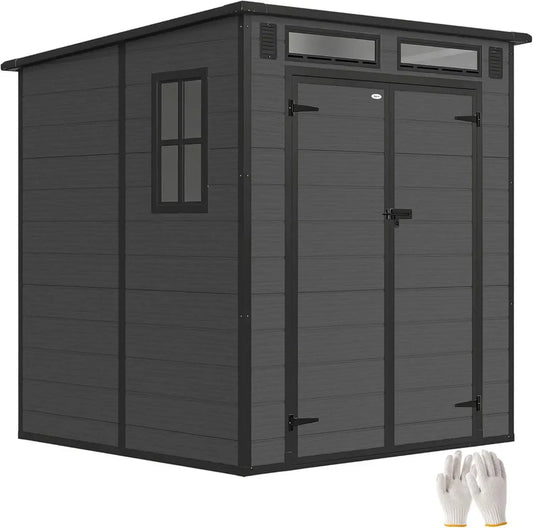 Capanno per Attrezzi da Giardino Outsunny in Alluminio e PP con Pavimento, Doppia Porta Bloccabile e Prese d'Aria, 3 Finestre, Grigio Scuro