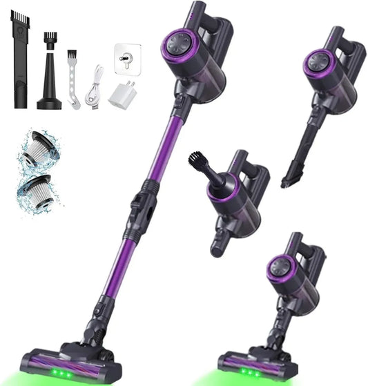 Scopa Elettrica Senza Fili, Autonomia 45 Minuti, Leggera con Luce Verde Avanzata, Serbatoio 1,5L, Autoportante e Ricaricabile