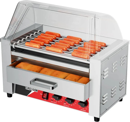 Macchina Professionale per Hot Dog 2 in 1 con Rulli in Acciaio Inossidabile e Scalda Pane