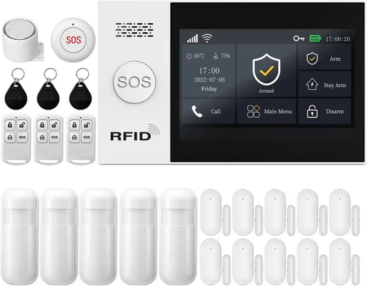 Sistema di Allarme Casa Senza Fili XNY con Schermo Tattile, WiFi GSM e Sirena, Kit Sicurezza 24 Pezzi con App