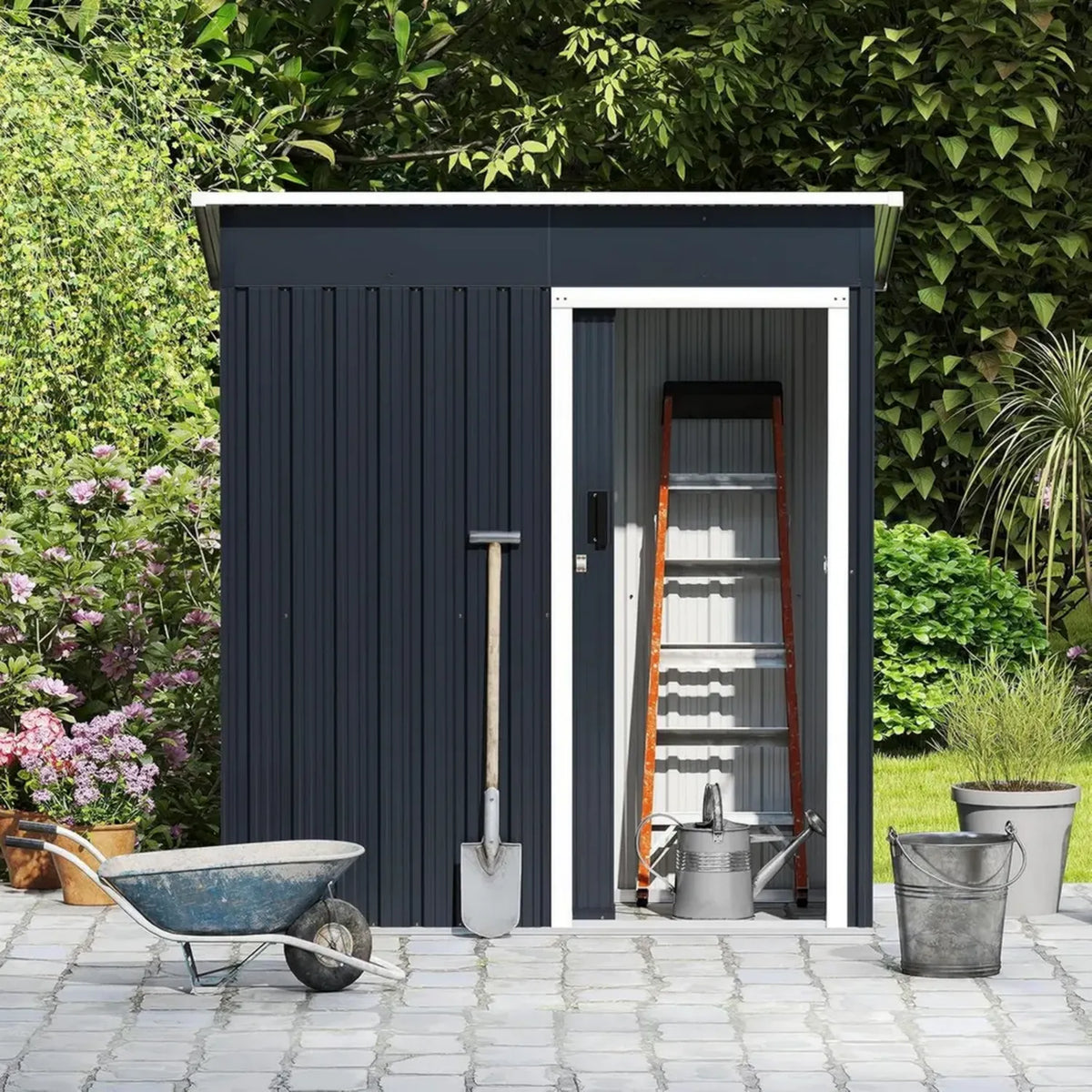 Capanno da Giardino in Acciaio con Porta Scorrevole e Serratura, 163x86x181 cm, Grigio