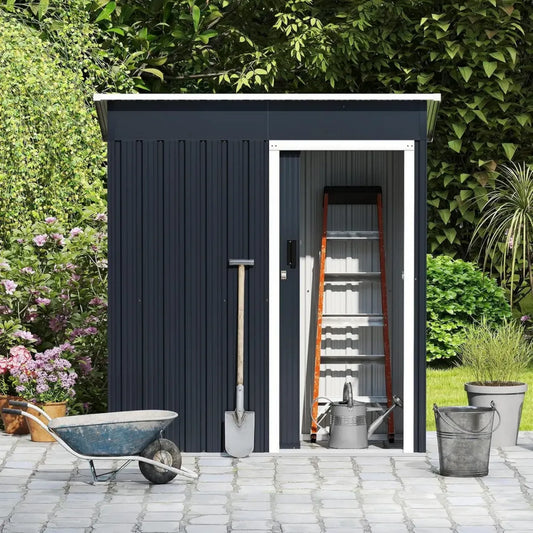 Capanno da Giardino in Acciaio con Porta Scorrevole e Serratura, 163x86x181 cm, Grigio