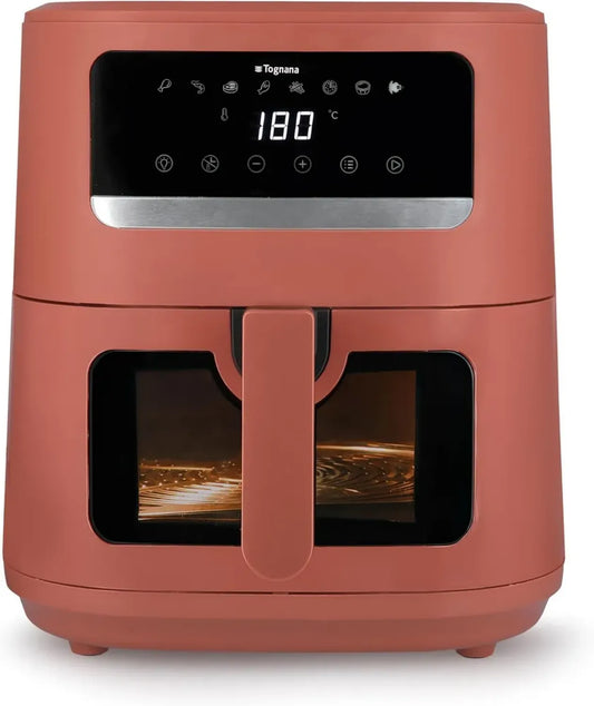Tognana Iridea Friggitrice ad Aria 8L con Doppia Resistenza e Display Digitale, Timer Regolabile, Finestra Trasparente, 2000W, Rosso Mela